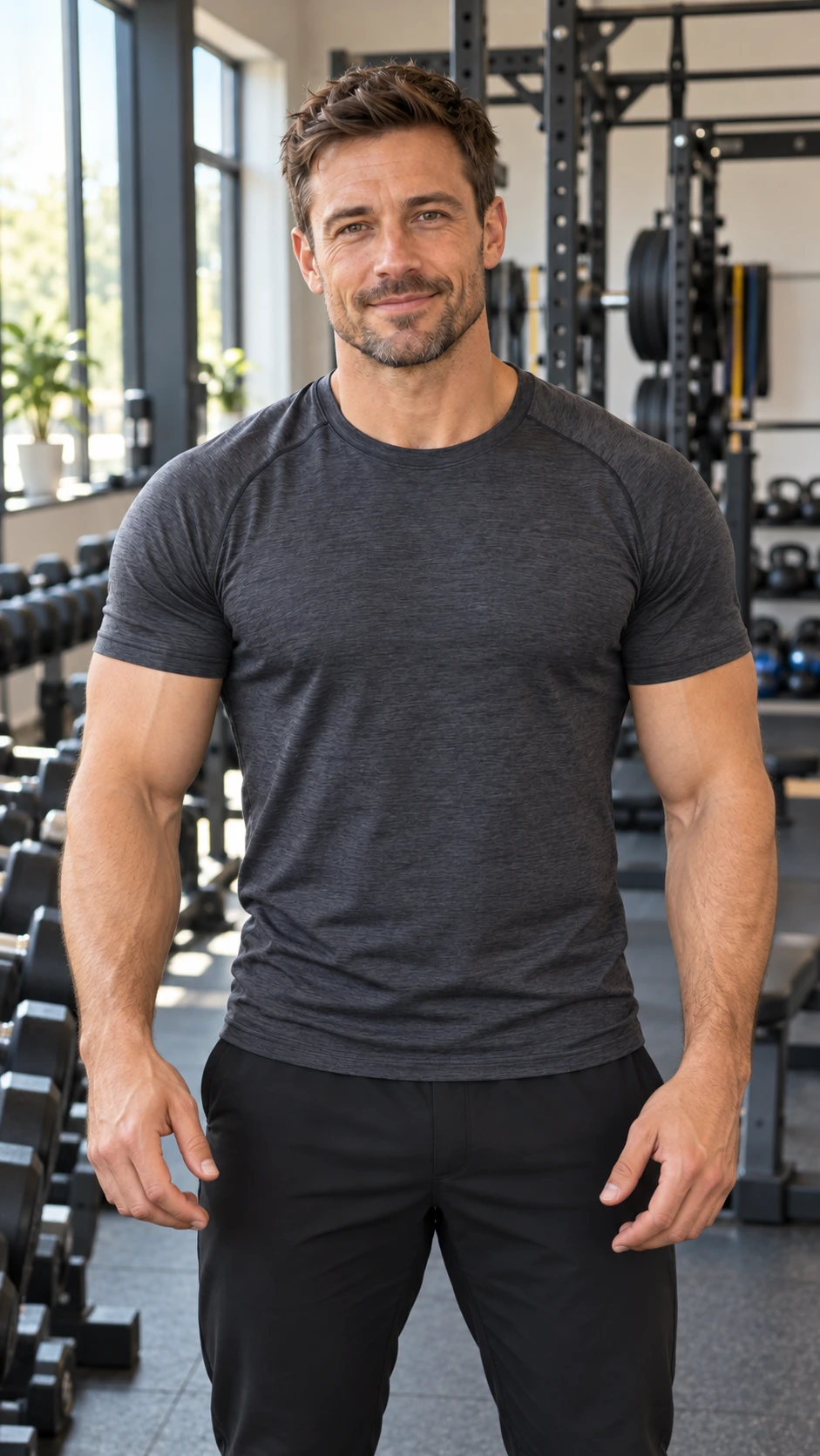 Fictional personal trainer in a gym